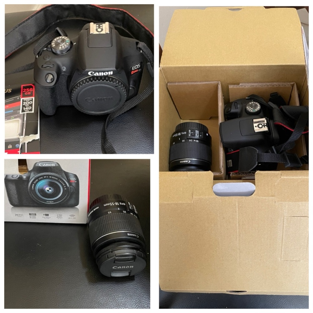 Camera canon eos rebel T7 super condition new and memory stick in lude